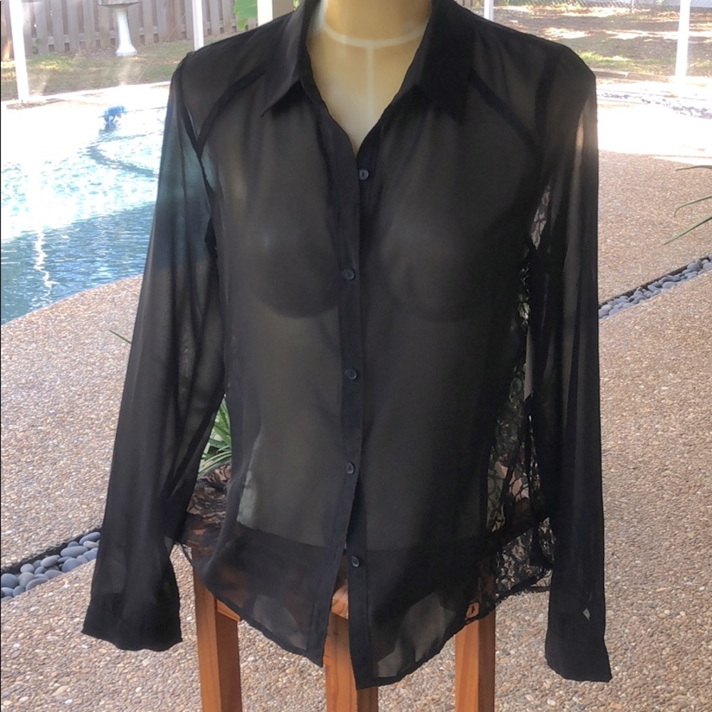 Sheer black long sleeve blouse